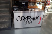 J Graphic Hair Brushed Aluminium Reception Sign with Vinyl