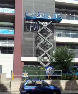 Papa’s 3D Logo installed to Wire Mesh building exterior, over 5m in size